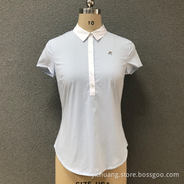 Women's cotton white colar short sleeves shirt